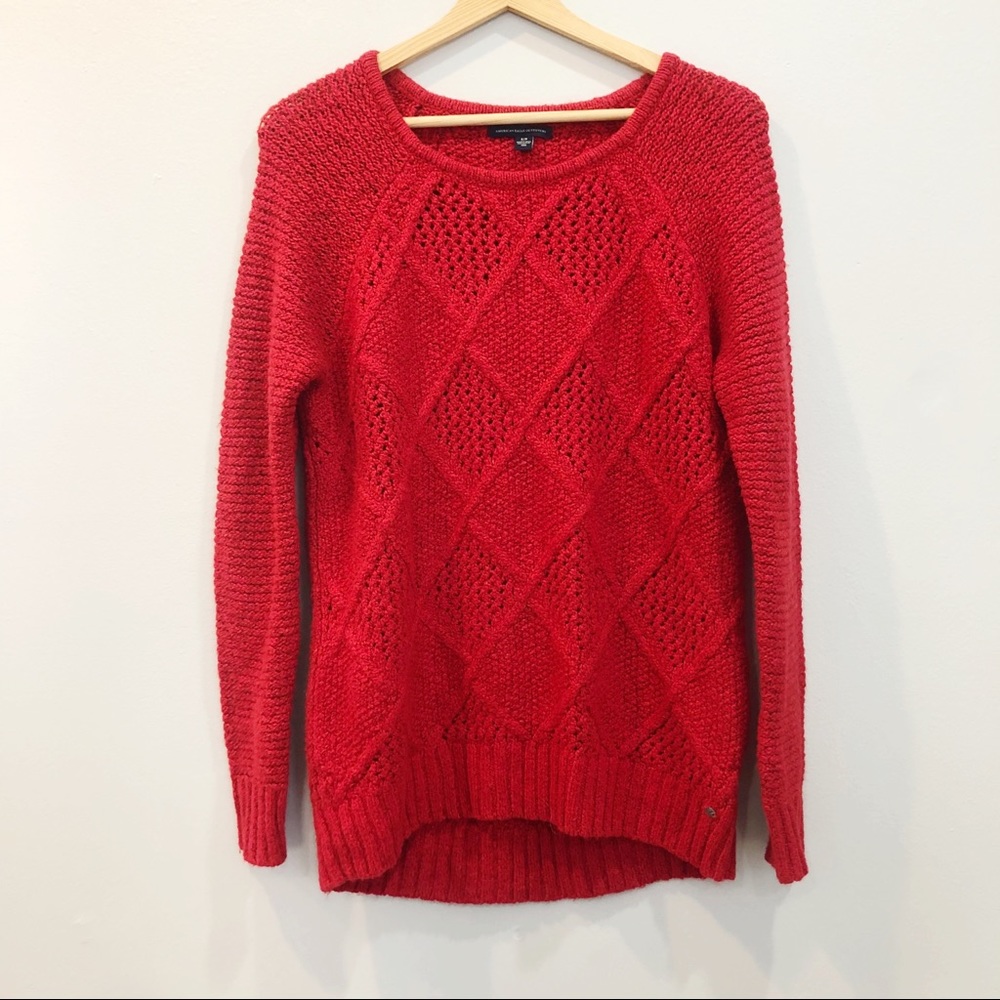 AEO Cable Knit Red Sweater size small